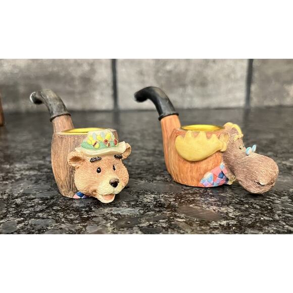 (1) Pair Enesco Moose Creek Crossing Pipe Candlestick Holders 1995 #170712 - Picture 2 of 12